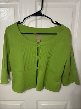 Kim Rogers Bright Green Cropped Button-Front Cardigan